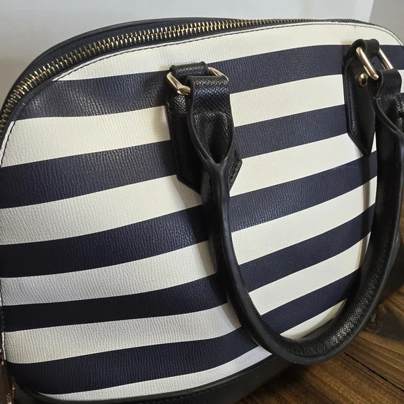 Aldo Navy and White Striped Satchel with Lock & Key - Picture 11 of 13